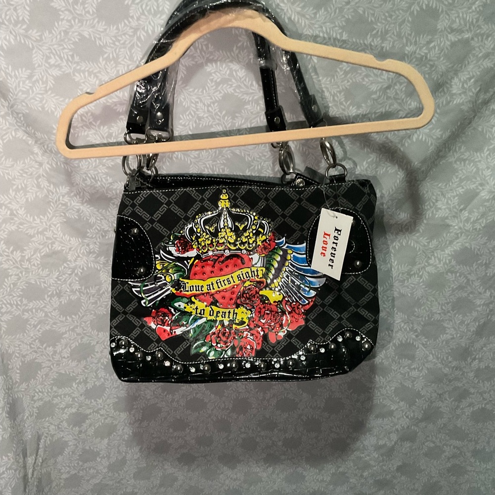Black Shoulder Bag with Colorful Graphic